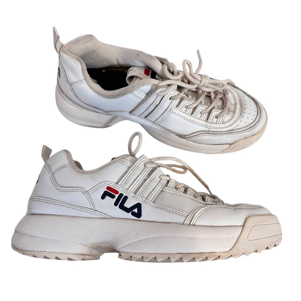 Fila White Leather Chunky Sneakers Womens 10 Dad Shoes Athletic Running Classic